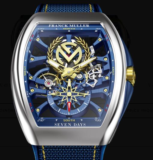 Buy Franck Muller Vanguard Yachting Anchor Skeleton Franck Muller Emblem Replica Watch for sale Cheap Price V 45 S6 SQT ANCRE FM YACHT (BL) 3N